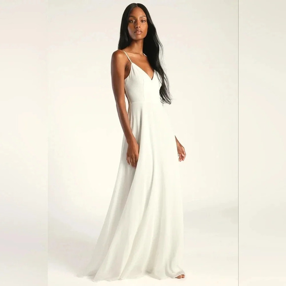 Lulu's Romantic Ways White Lace Button Back Maxi Dress S Wedding Bride Party - Picture 4 of 15